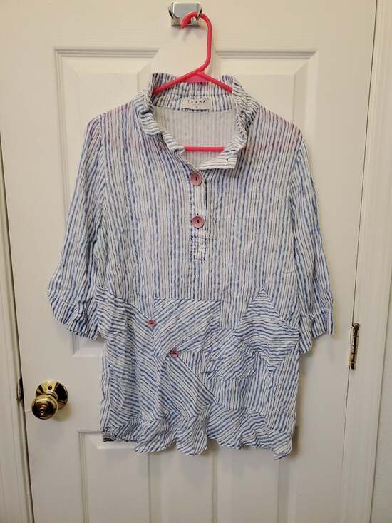 Terra Sj Apparel Tops - 100% Cotton Terra SJ Apparel Women's 3/4 Sleeve Popover Blouse with Ruffle Neck